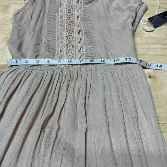 Lulus NWT For Life Beige Embroidered Maxi Dress Size S Crocheted Lace Gauzy - Picture 10 of 13
